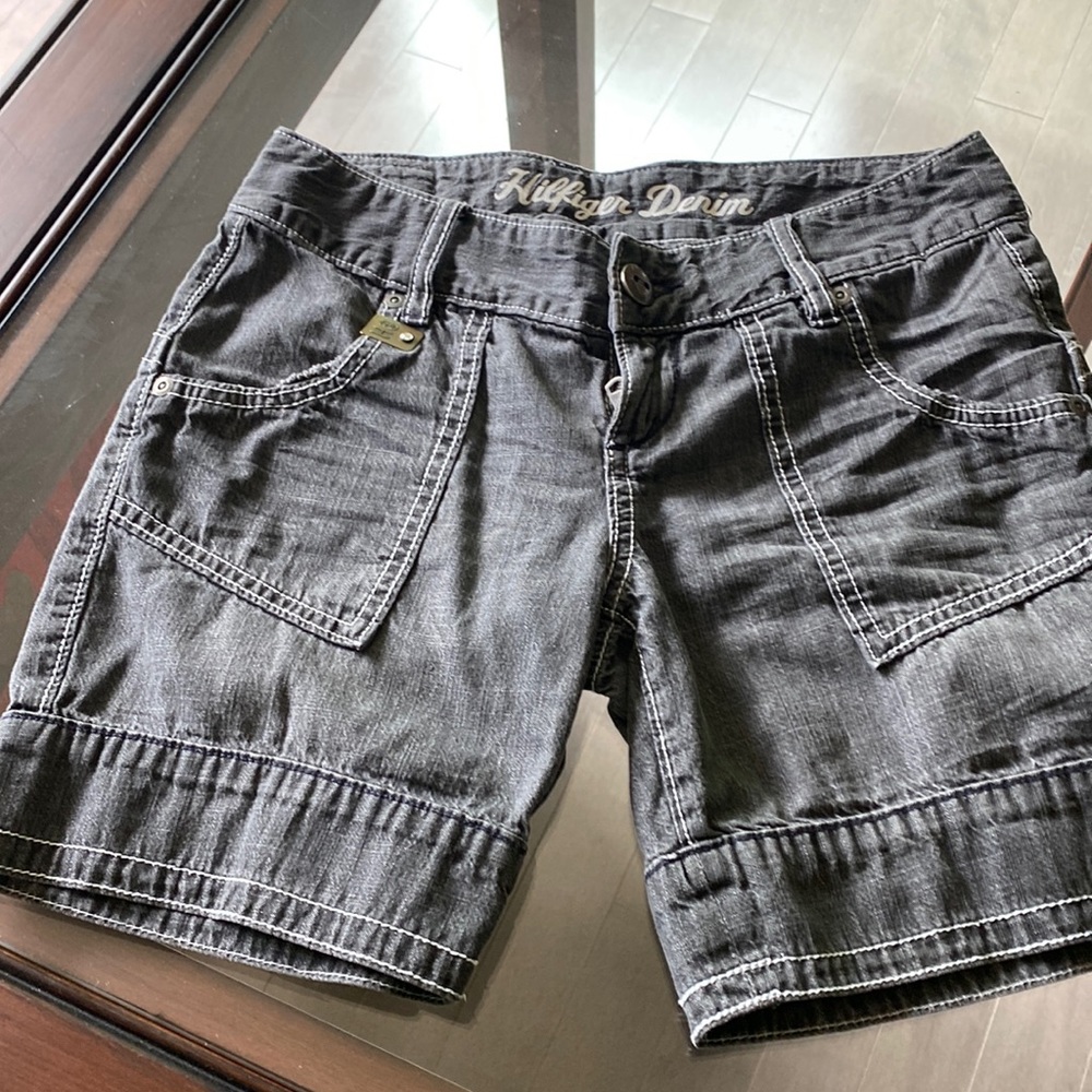 Grey/black lightweight denim shorts